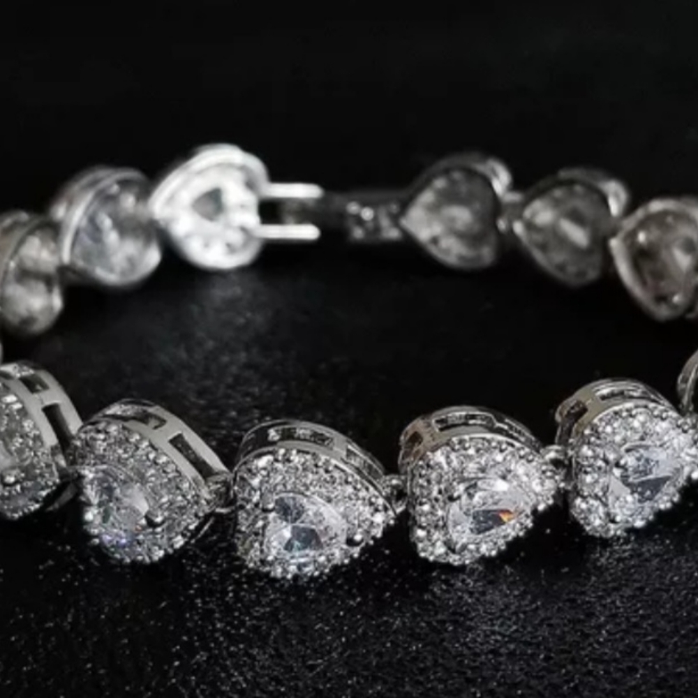 CZ Rhinestone Crystal Heart Baguette Bracelet